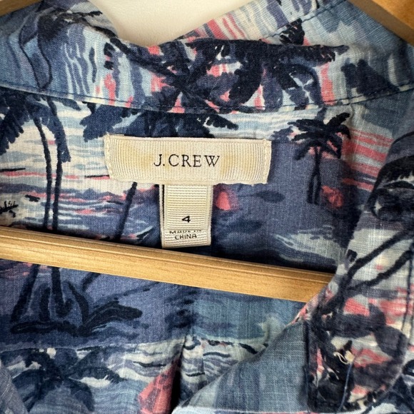 J Crew Tropical Print Popover Shirt Size 4 Blue Sailboats Nautical Preppy Beachy - Picture 4 of 8